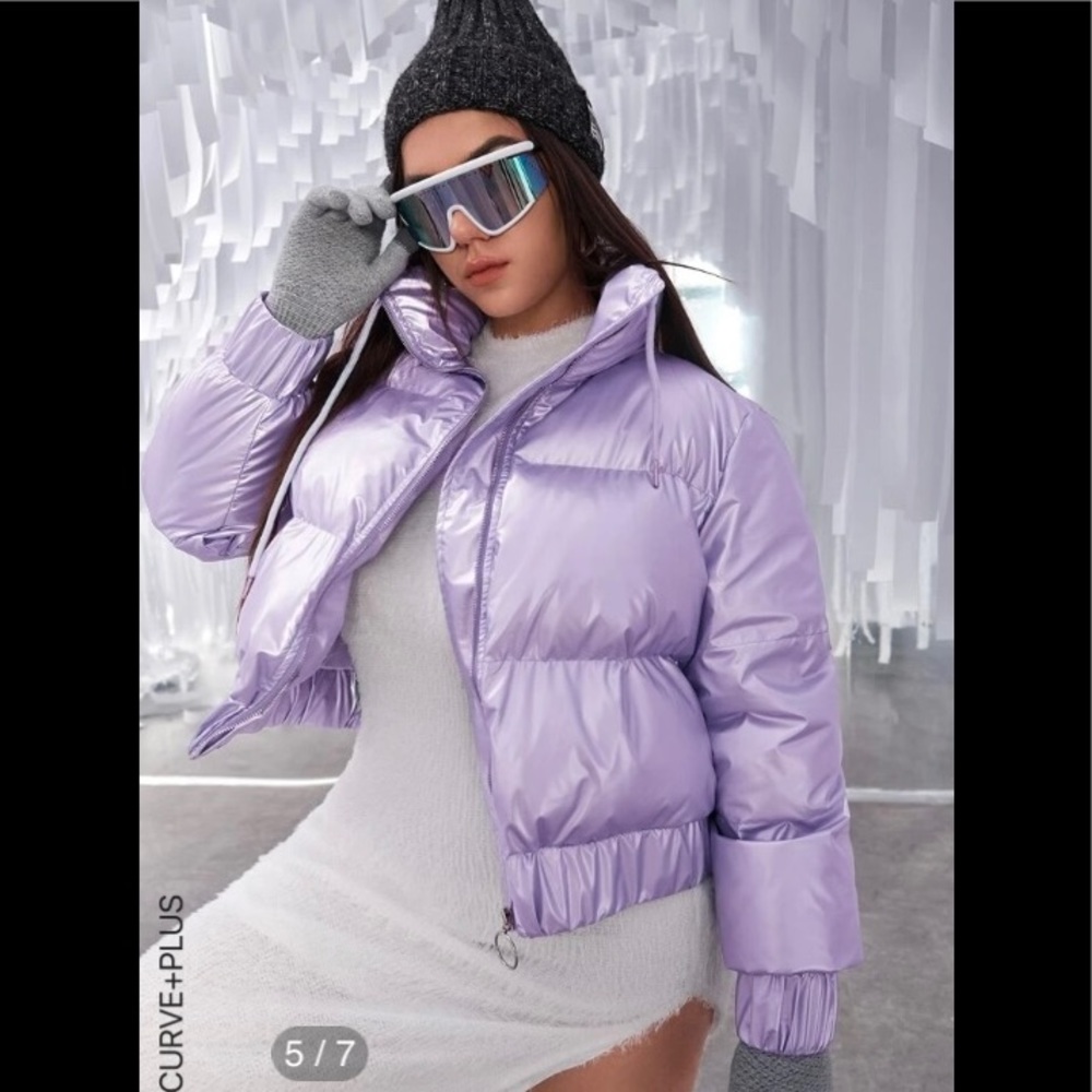 SHEIN Lavender Shiny Puffer Jacket